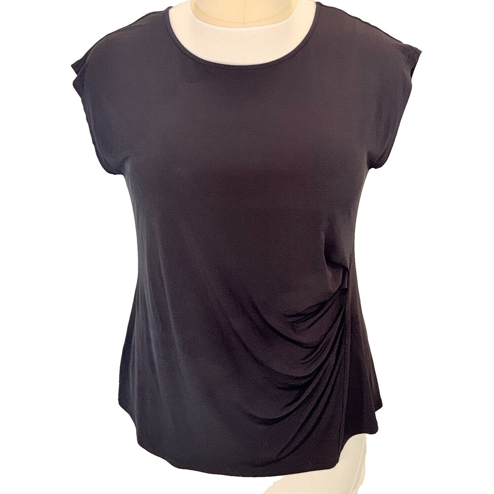 Lane Bryant Blouse Womens 18/20 2X Black Cap Sleeve Side Gathered Stretch